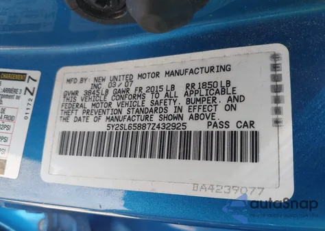 2007 Pontiac Vibe from USA, damaged, VIN 5Y2SL65887Z432925